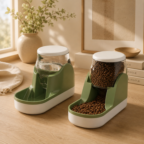Distributeur d'eau vert pour chat dans un salon moderne à la décoration Japandi - Pawaia
