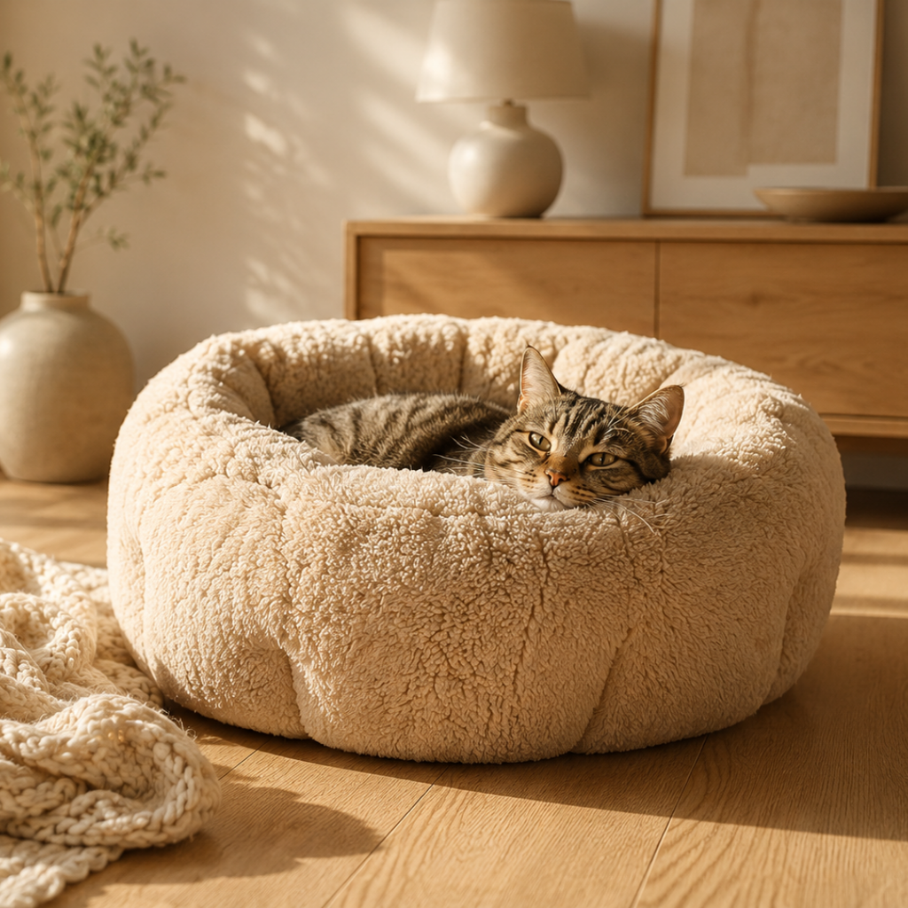 Lit pour chat ultra moelleux et apaisant au design Japandi crème - Pawaia