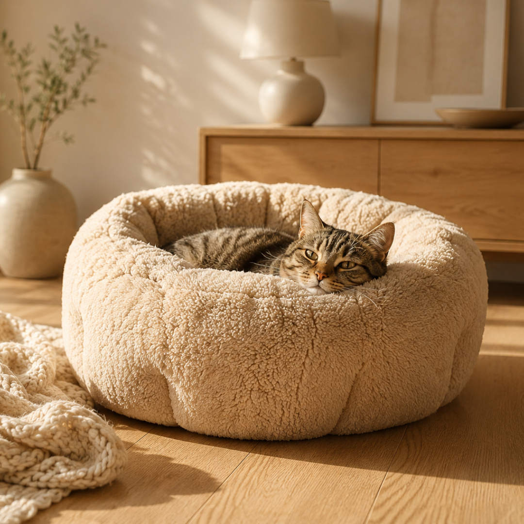 Lit pour chat ultra moelleux et apaisant au design Japandi crème - Pawaia